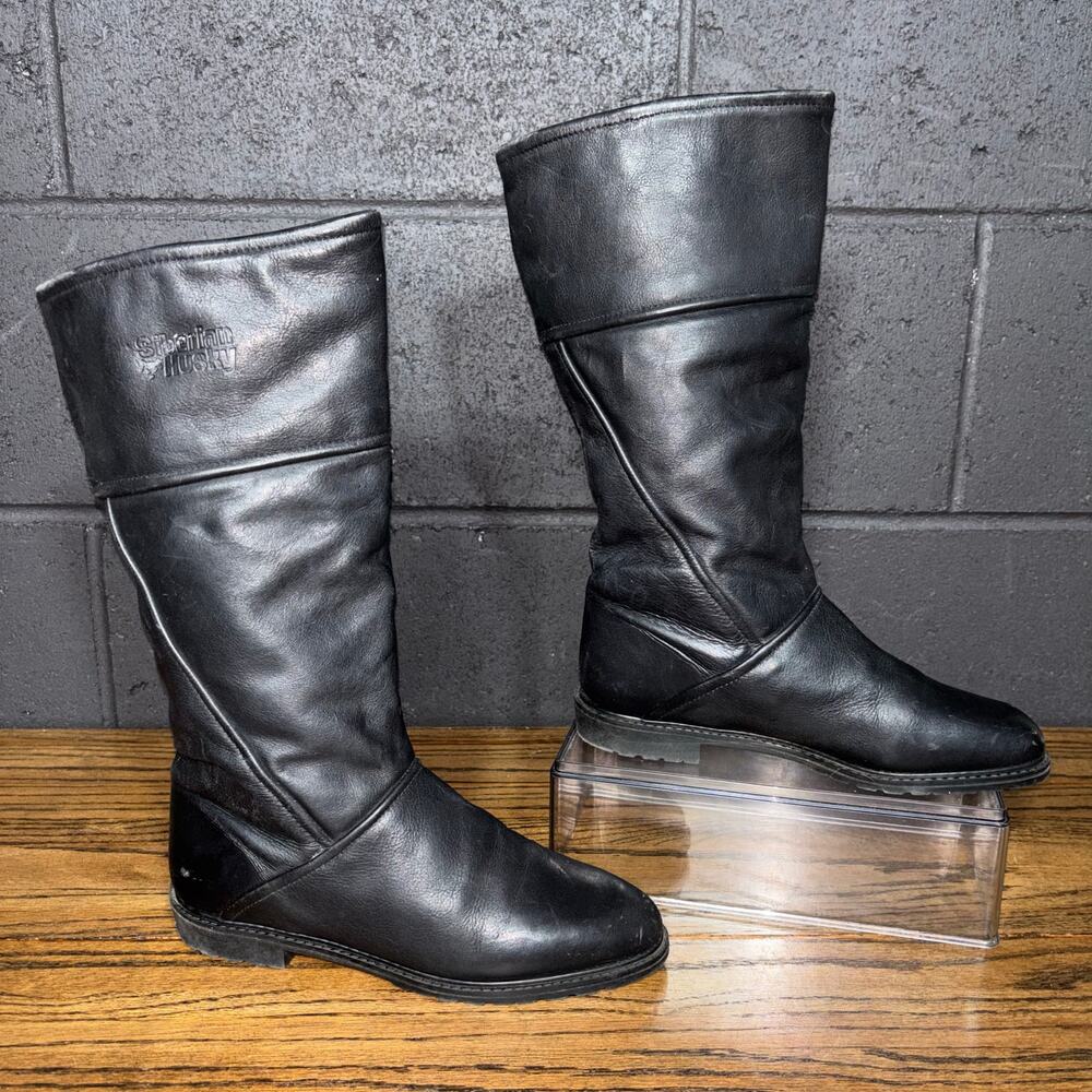 Siberian Husky by Bastien Women’s 6.5 Black Leather Winter Boots Made in Canada